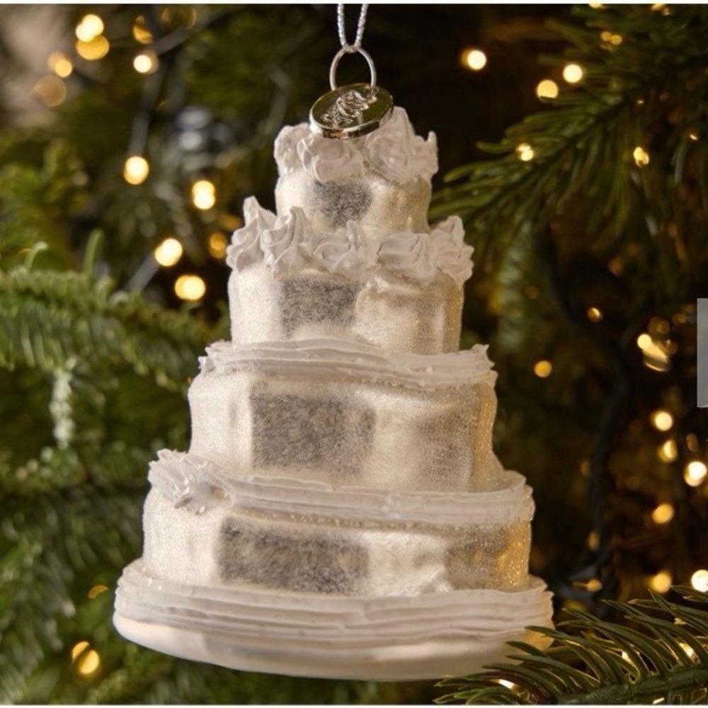 West Elm White  tiered  wedding Cake Ornament - Holiday Home Decoration 2025
